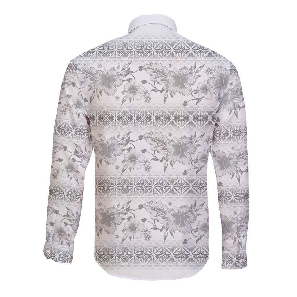 Samoa White Sunday Long Sleeve Button Shirt Samoan Tapa White Hibiscus - Polynesian Pride