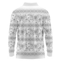 Samoa White Sunday Long Sleeve Polo Shirt Samoan Tapa White Hibiscus - Polynesian Pride