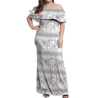 Samoa White Sunday Off Shoulder Maxi Dress Samoan Tapa White Hibiscus - Polynesian Pride