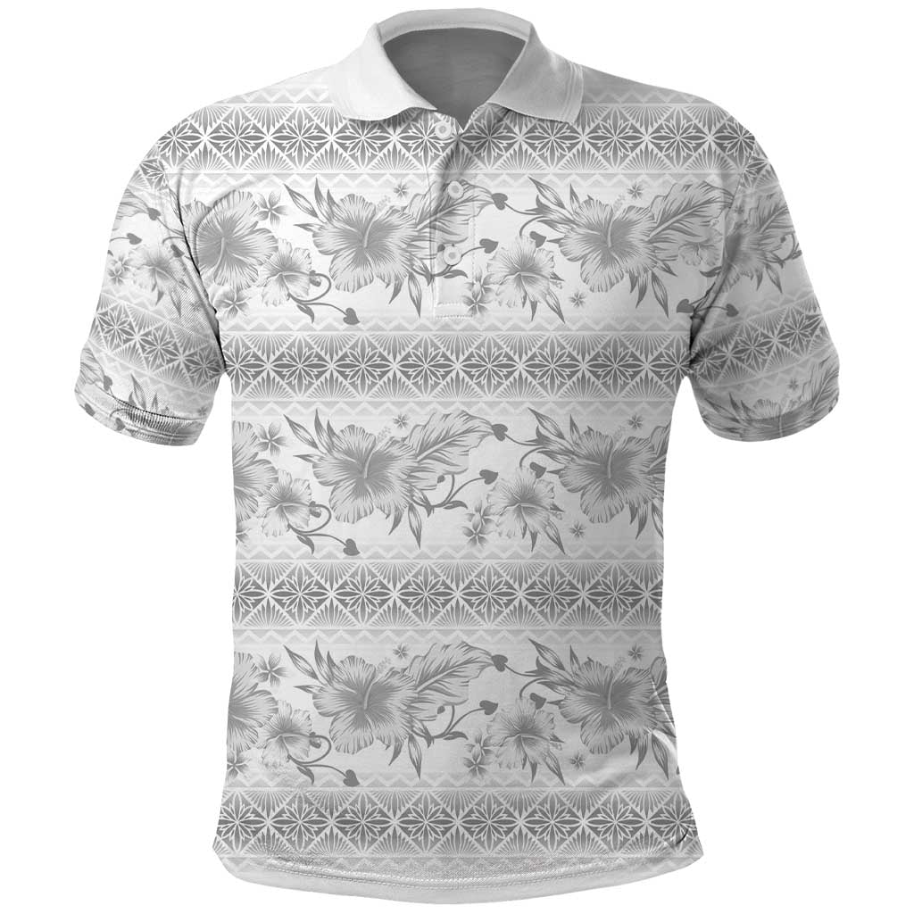 Samoa White Sunday Polo Shirt Samoan Tapa White Hibiscus - Polynesian Pride