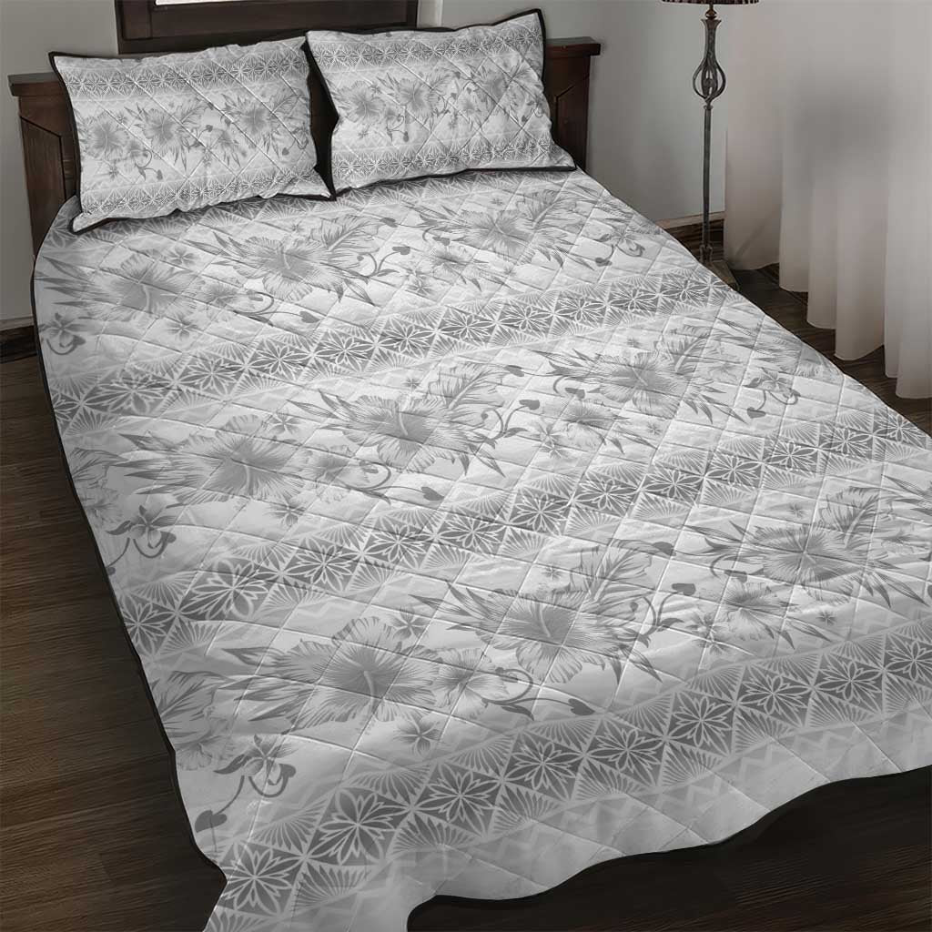 Samoa White Sunday Quilt Bed Set Samoan Tapa White Hibiscus - Polynesian Pride