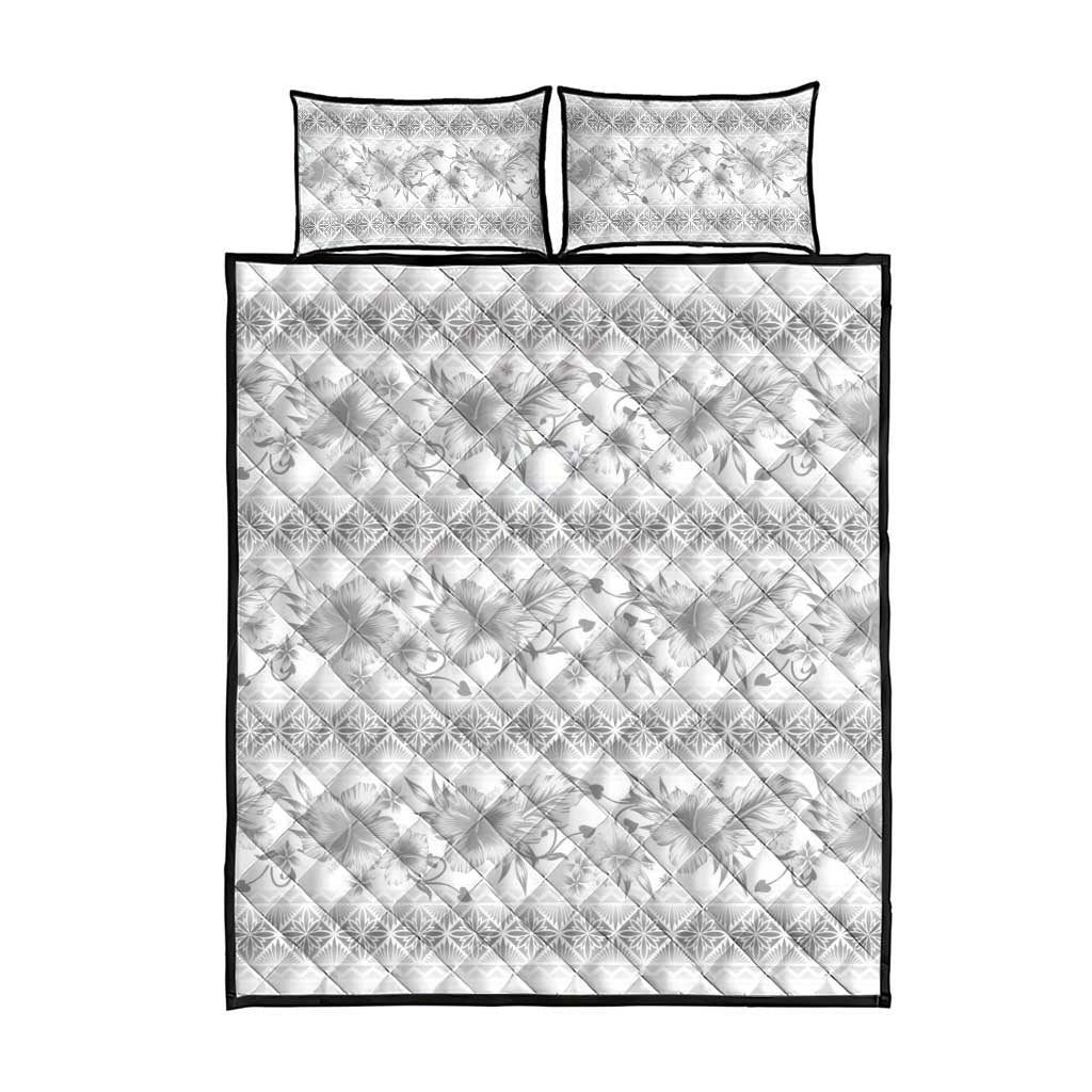 Samoa White Sunday Quilt Bed Set Samoan Tapa White Hibiscus - Polynesian Pride