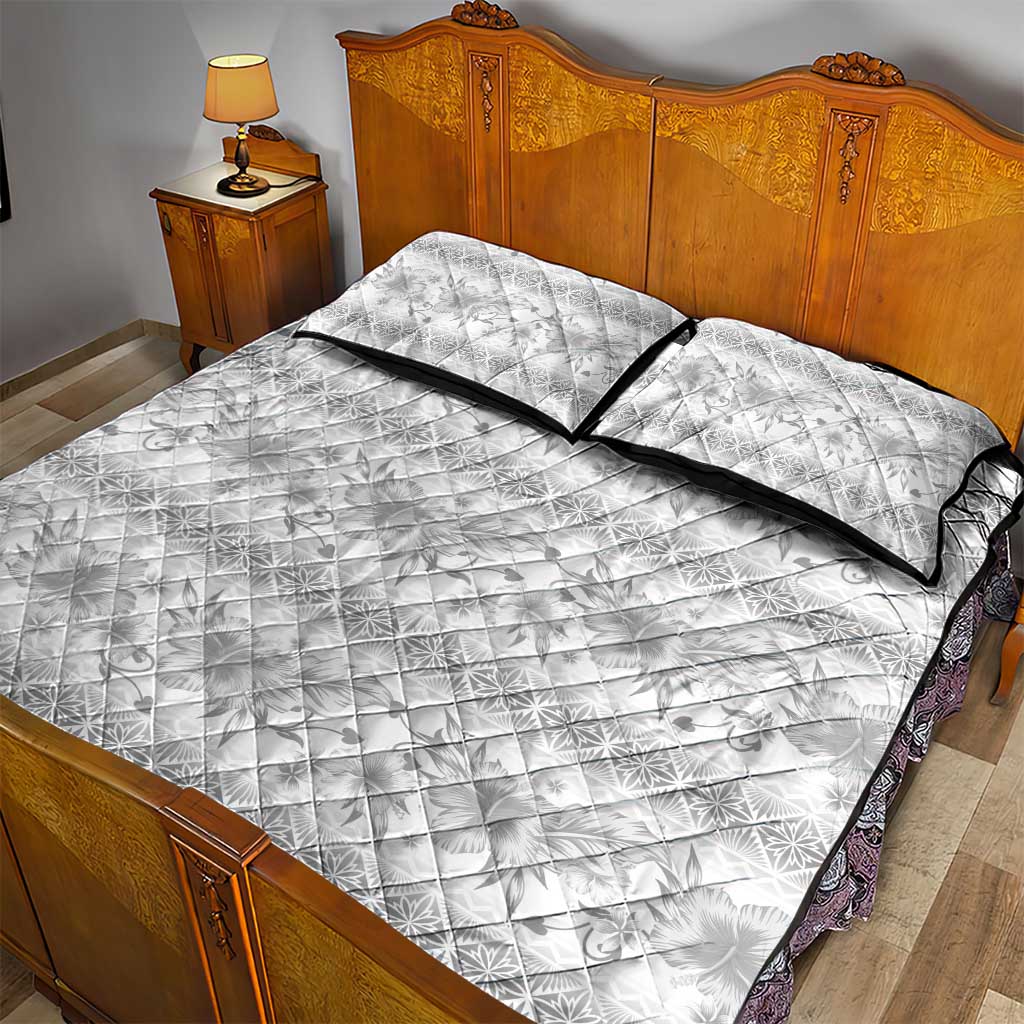 Samoa White Sunday Quilt Bed Set Samoan Tapa White Hibiscus - Polynesian Pride