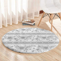 Samoa White Sunday Round Carpet Samoan Tapa White Hibiscus - Polynesian Pride