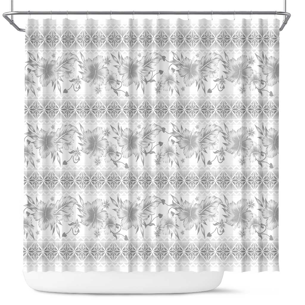 Samoa White Sunday Shower Curtain Samoan Tapa White Hibiscus - Polynesian Pride