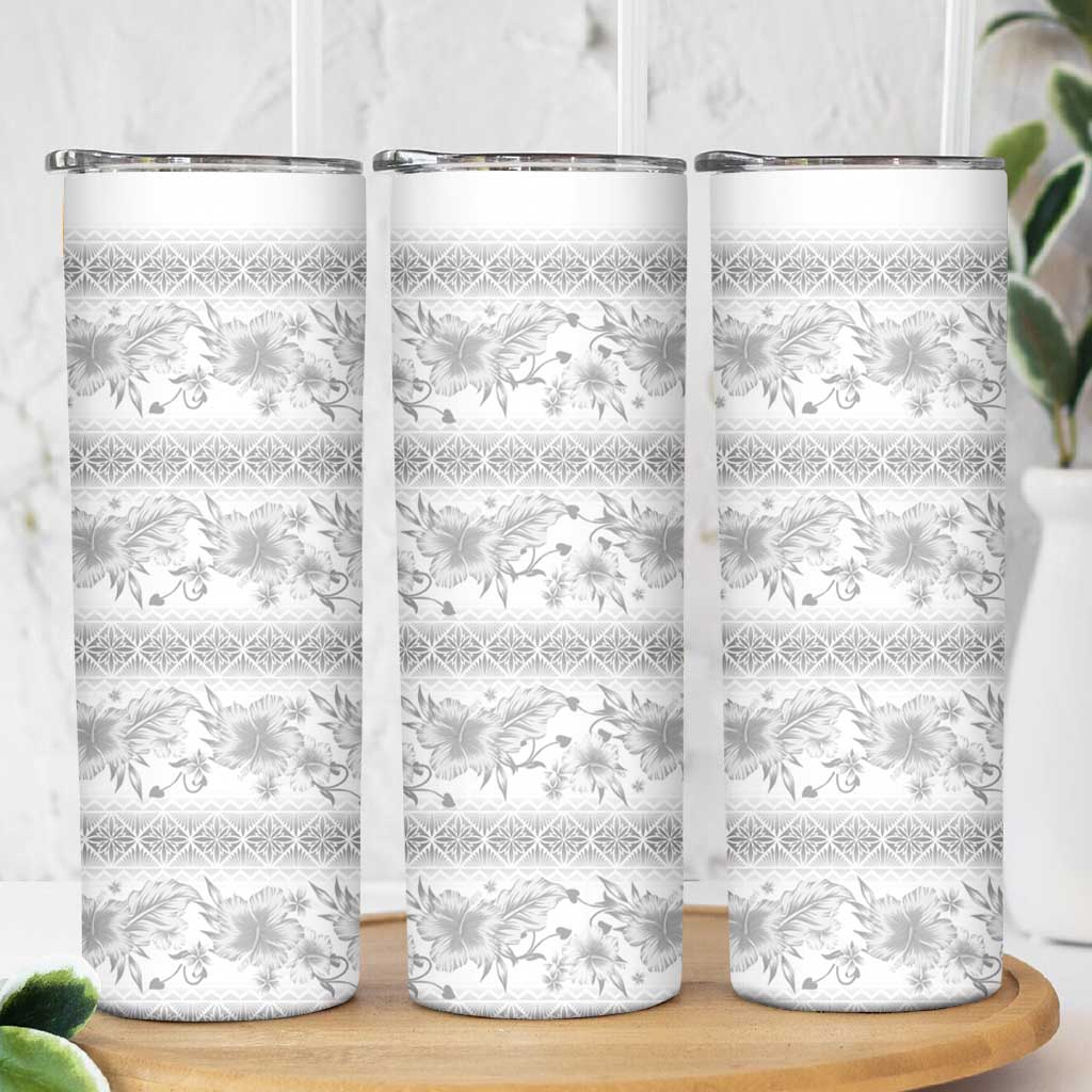 Samoa White Sunday Skinny Tumbler Samoan Tapa White Hibiscus - Polynesian Pride