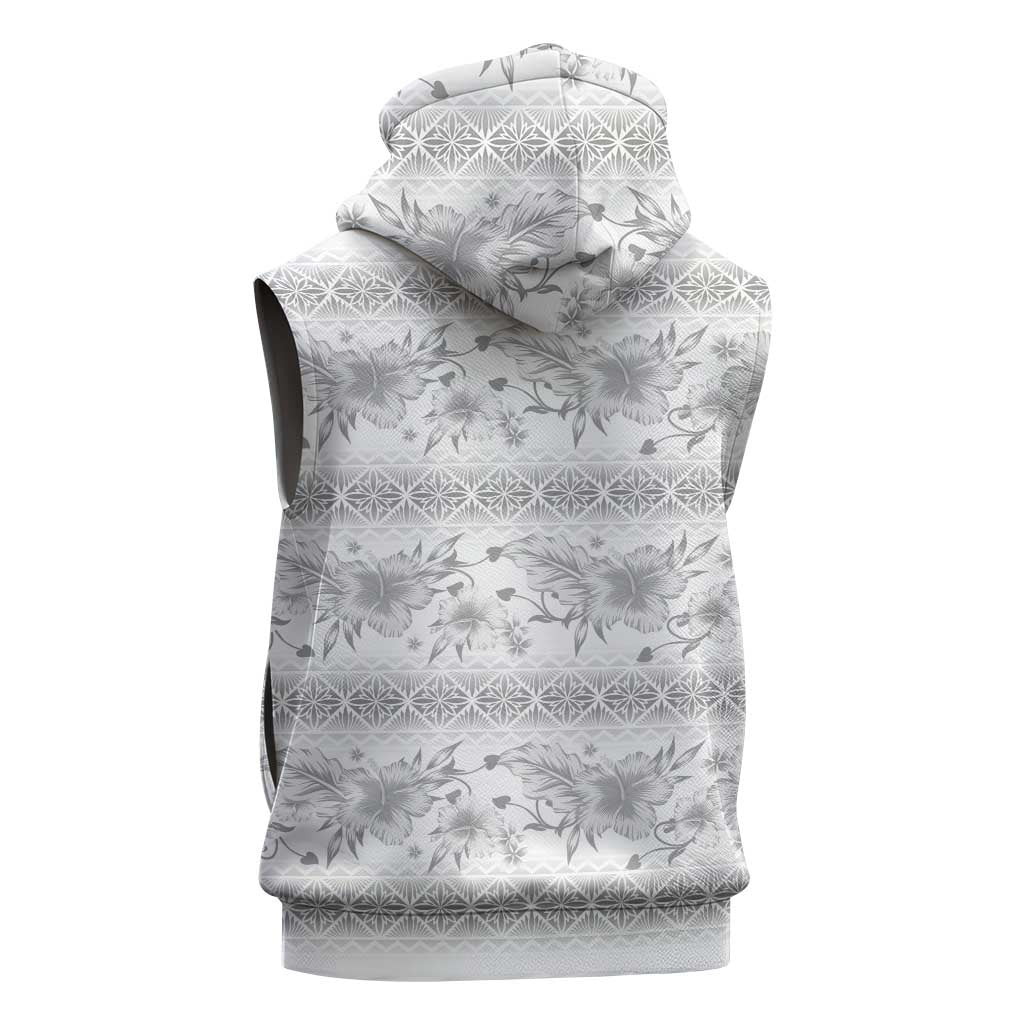 Samoa White Sunday Sleeveless Hoodie Samoan Tapa White Hibiscus - Polynesian Pride