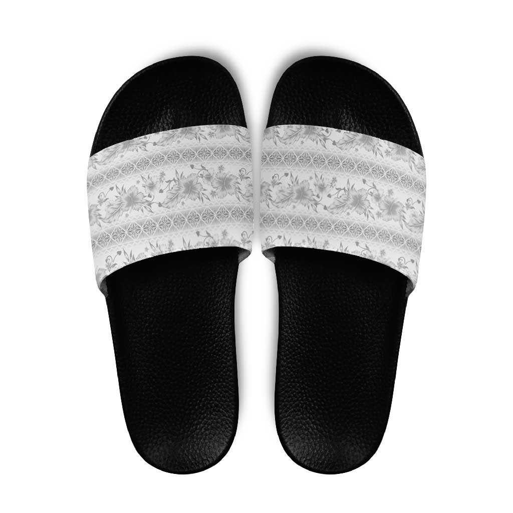 Samoa White Sunday Slide Sandals Samoan Tapa White Hibiscus - Polynesian Pride