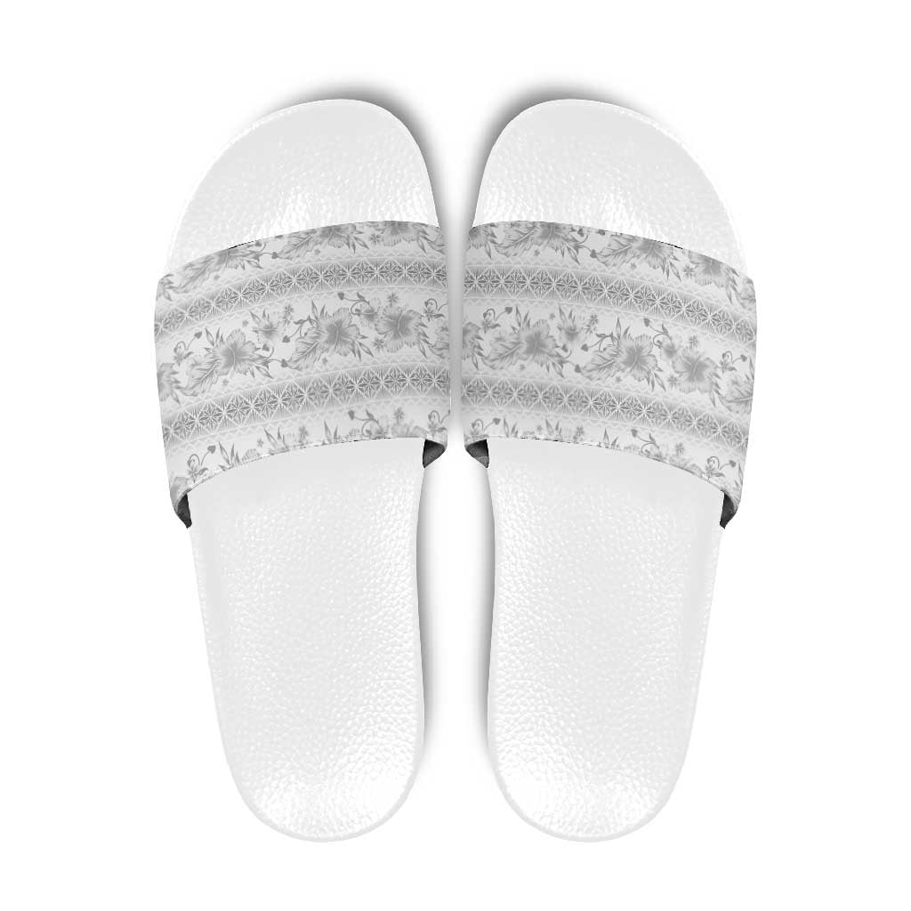Samoa White Sunday Slide Sandals Samoan Tapa White Hibiscus - Polynesian Pride