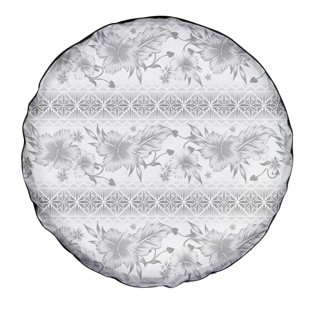 Samoa White Sunday Spare Tire Cover Samoan Tapa White Hibiscus - Polynesian Pride