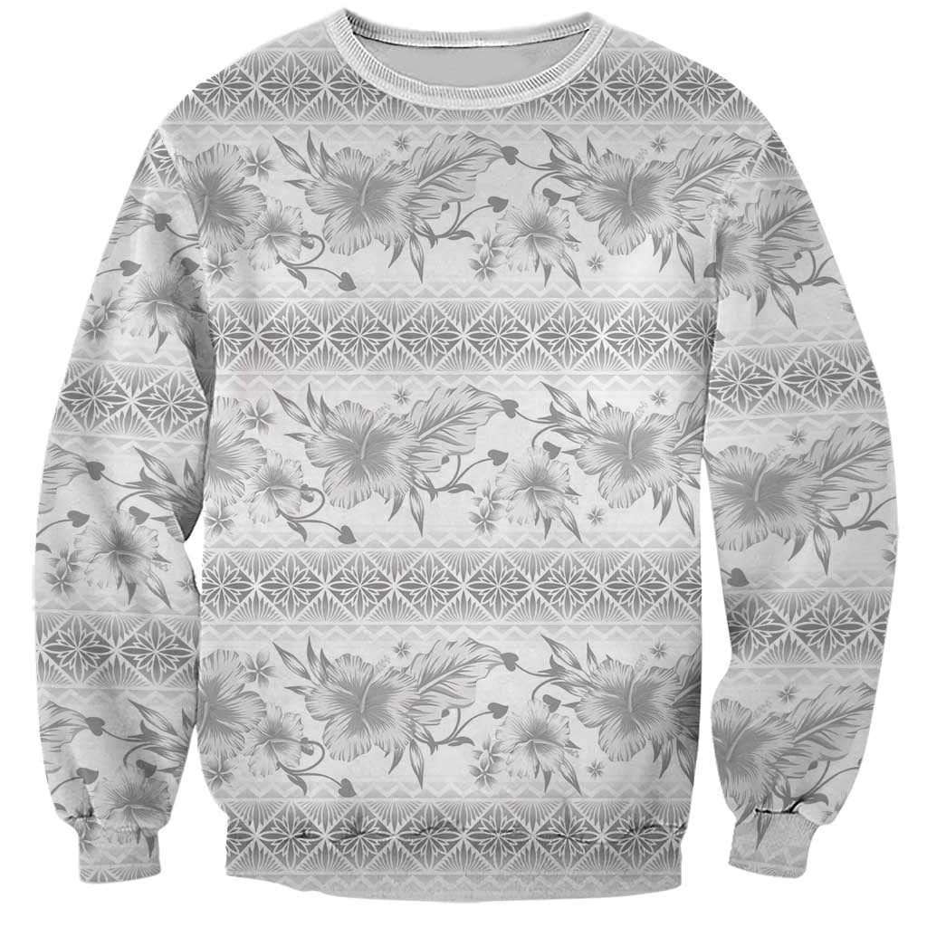 Samoa White Sunday Sweatshirt Samoan Tapa White Hibiscus - Polynesian Pride