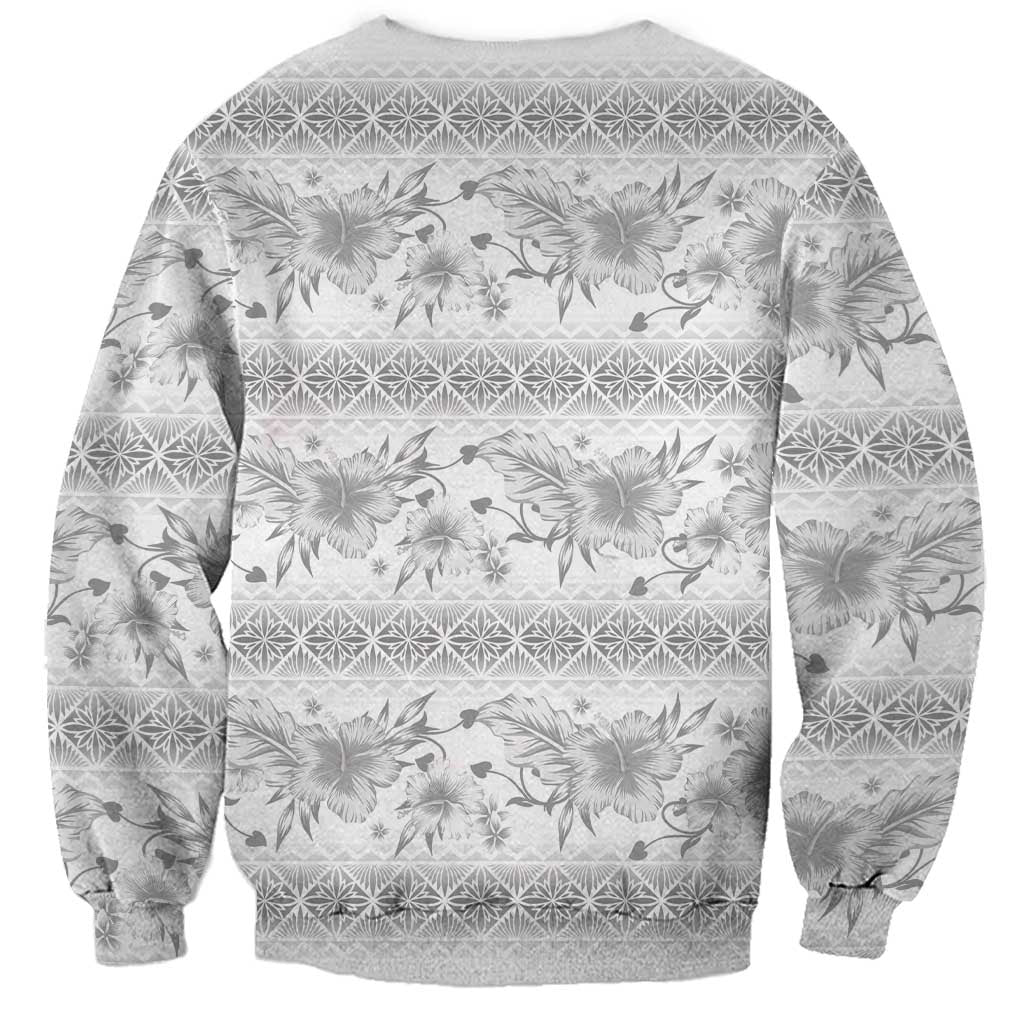Samoa White Sunday Sweatshirt Samoan Tapa White Hibiscus - Polynesian Pride