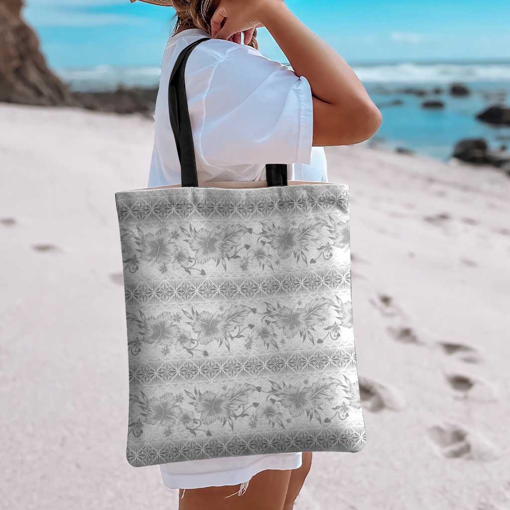 Samoa White Sunday Tote Bag Samoan Tapa White Hibiscus - Polynesian Pride