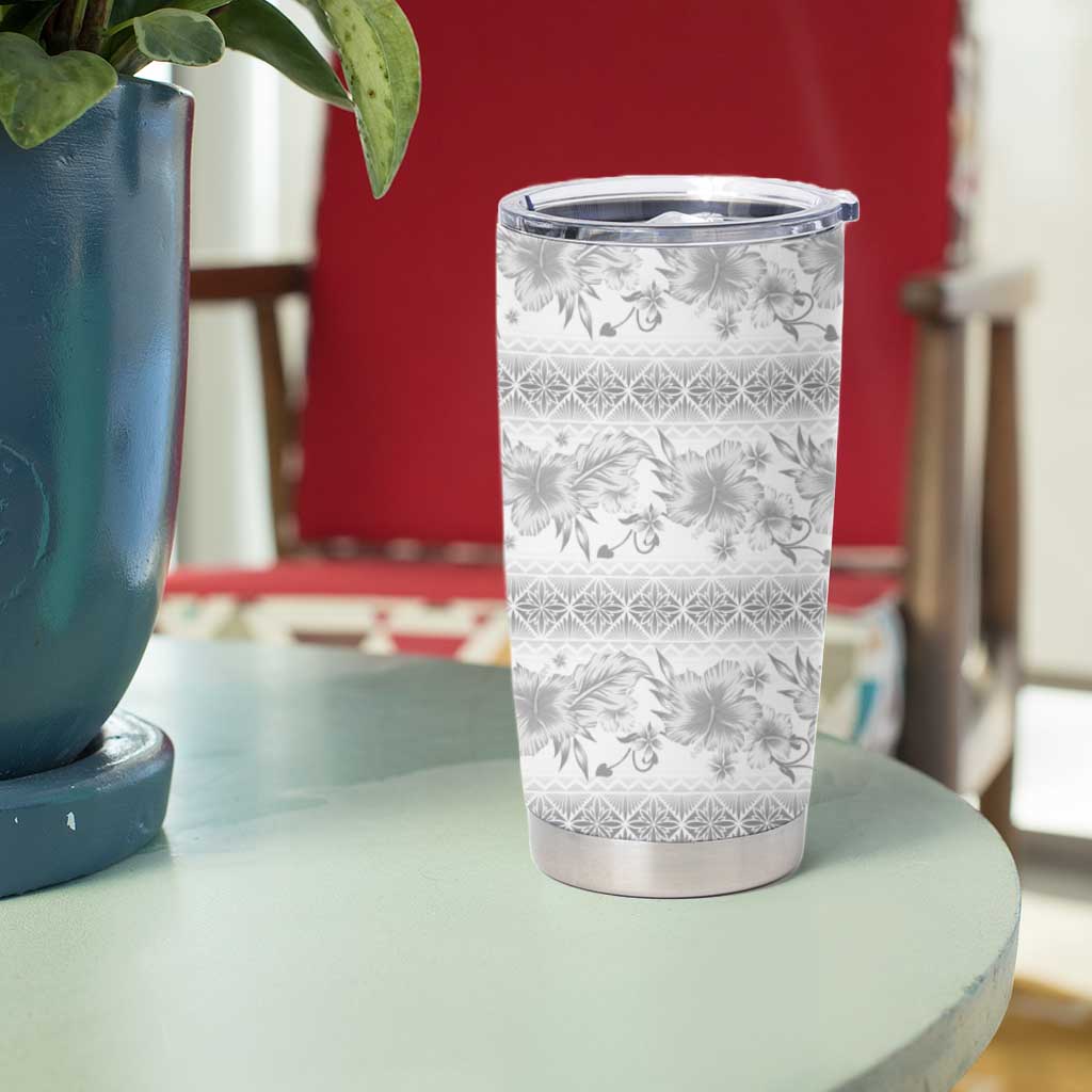 Samoa White Sunday Tumbler Cup Samoan Tapa White Hibiscus - Polynesian Pride