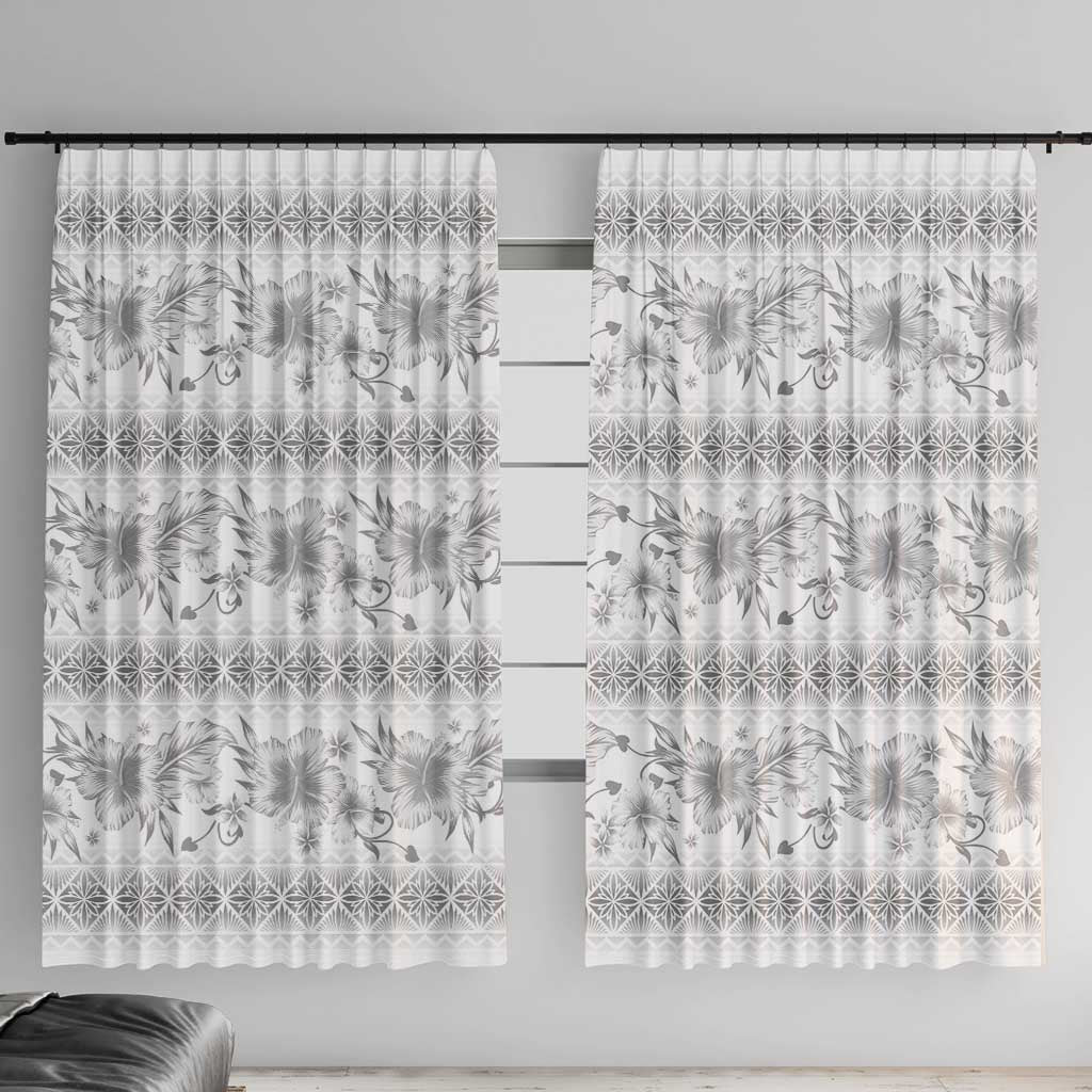 Samoa White Sunday Window Curtain Samoan Tapa White Hibiscus - Polynesian Pride
