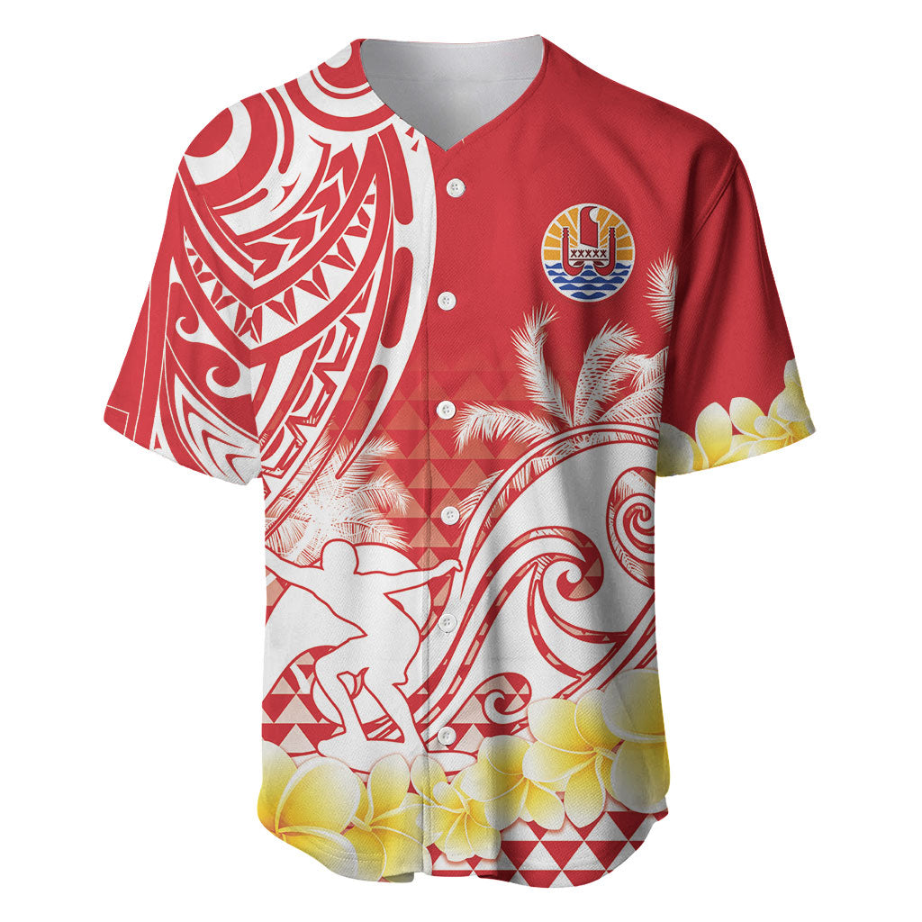 Personalised Tahiti Surfing Baseball Jersey Polynesian Style LT05 Red - Polynesian Pride