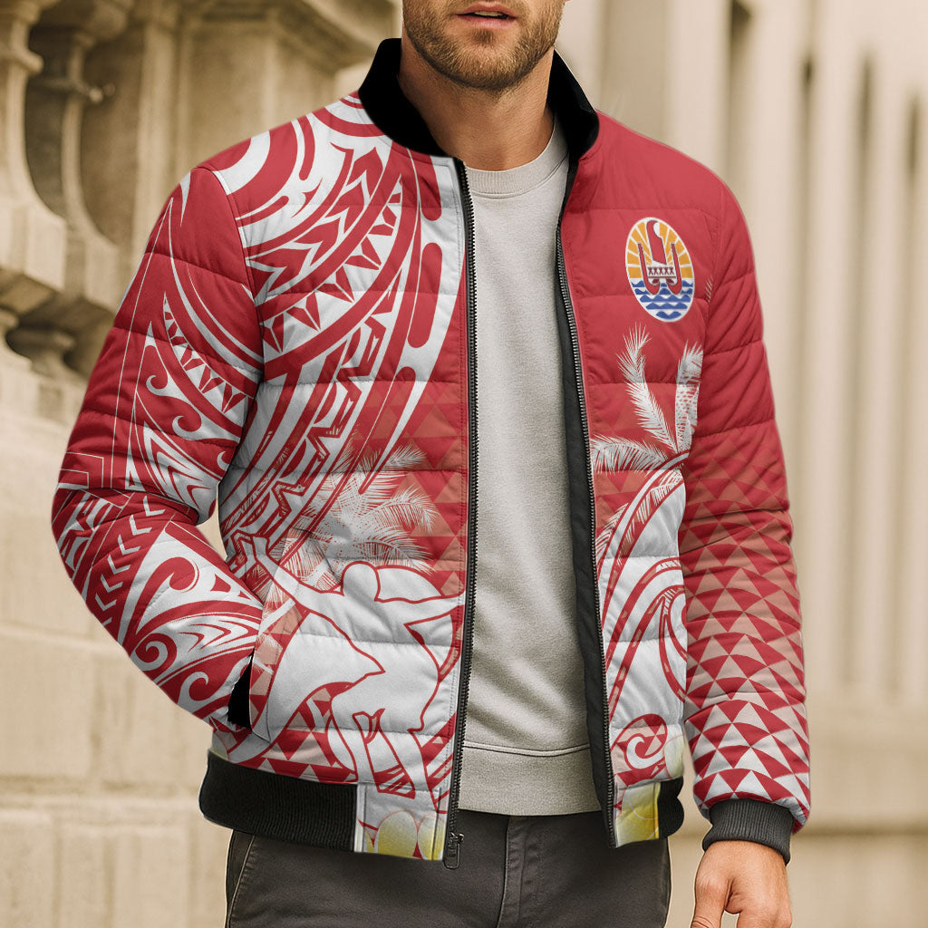 Personalised Tahiti Surfing Bomber Puffer Jacket Polynesian Style LT05 - Polynesian Pride