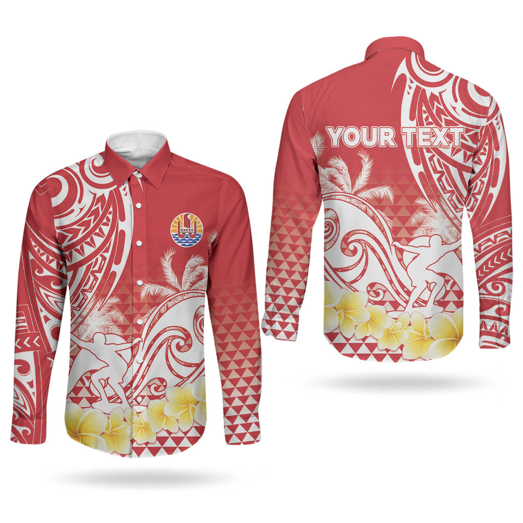 Personalised Tahiti Surfing Couples Matching Short Sleeve Bodycon Dress and Long Sleeve Button Shirt Polynesian Style LT05 - Polynesian Pride