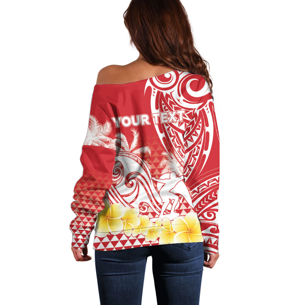Personalised Tahiti Surfing Off Shoulder Sweater Polynesian Style LT05 - Polynesian Pride