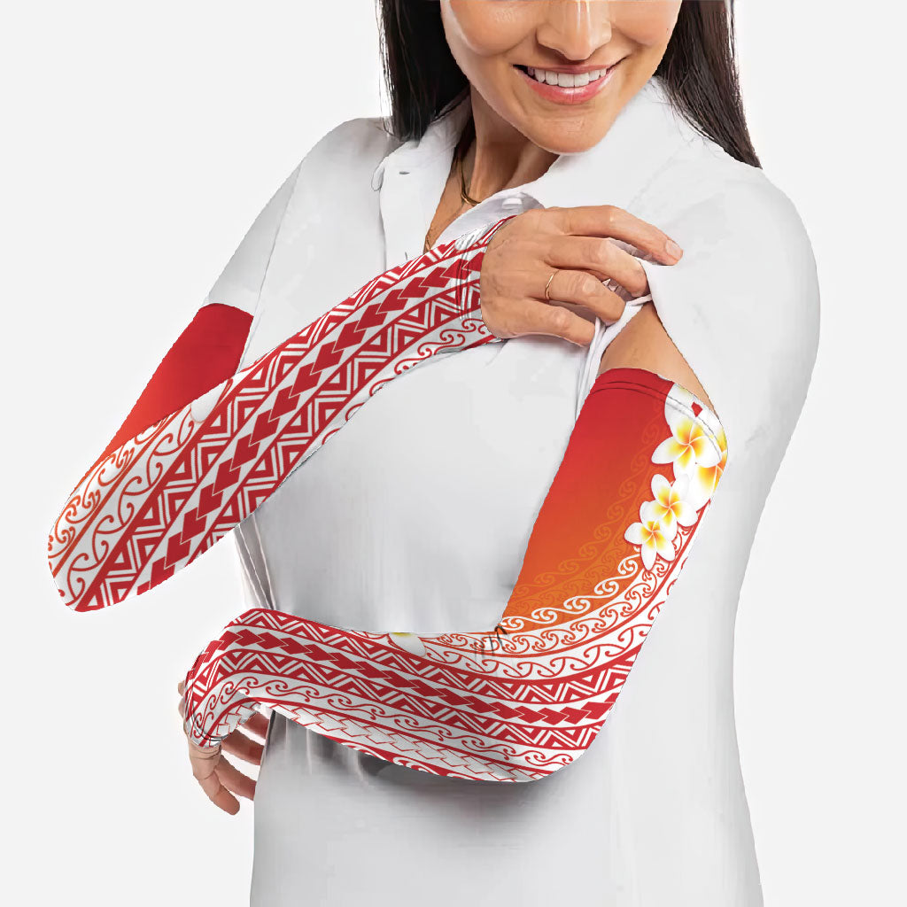 Tahiti Plumeria Tribal Pattern Arm Sleeves Wave Style Red LT05 - Polynesian Pride