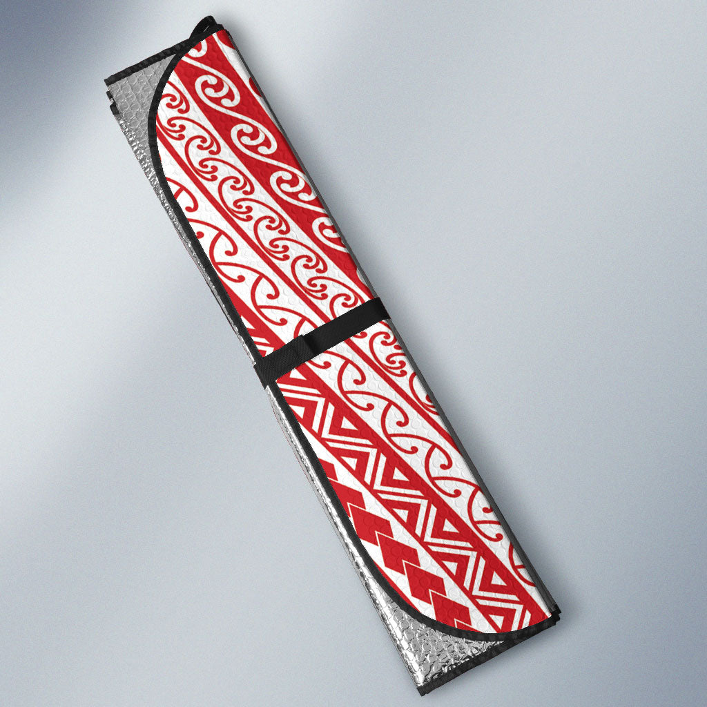 Tahiti Plumeria Tribal Pattern Auto Sun Shade Wave Style Red LT05 - Polynesian Pride