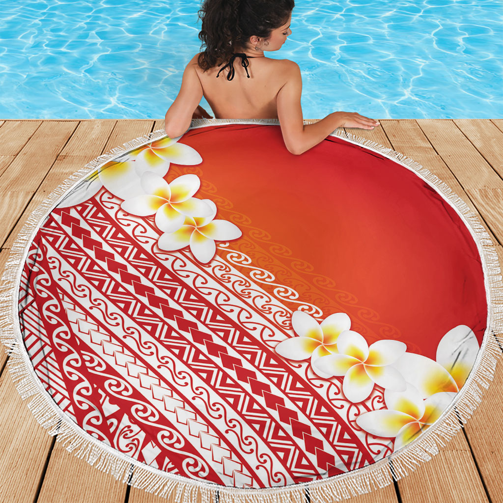 Tahiti Plumeria Tribal Pattern Beach Blanket Wave Style Red LT05 - Polynesian Pride