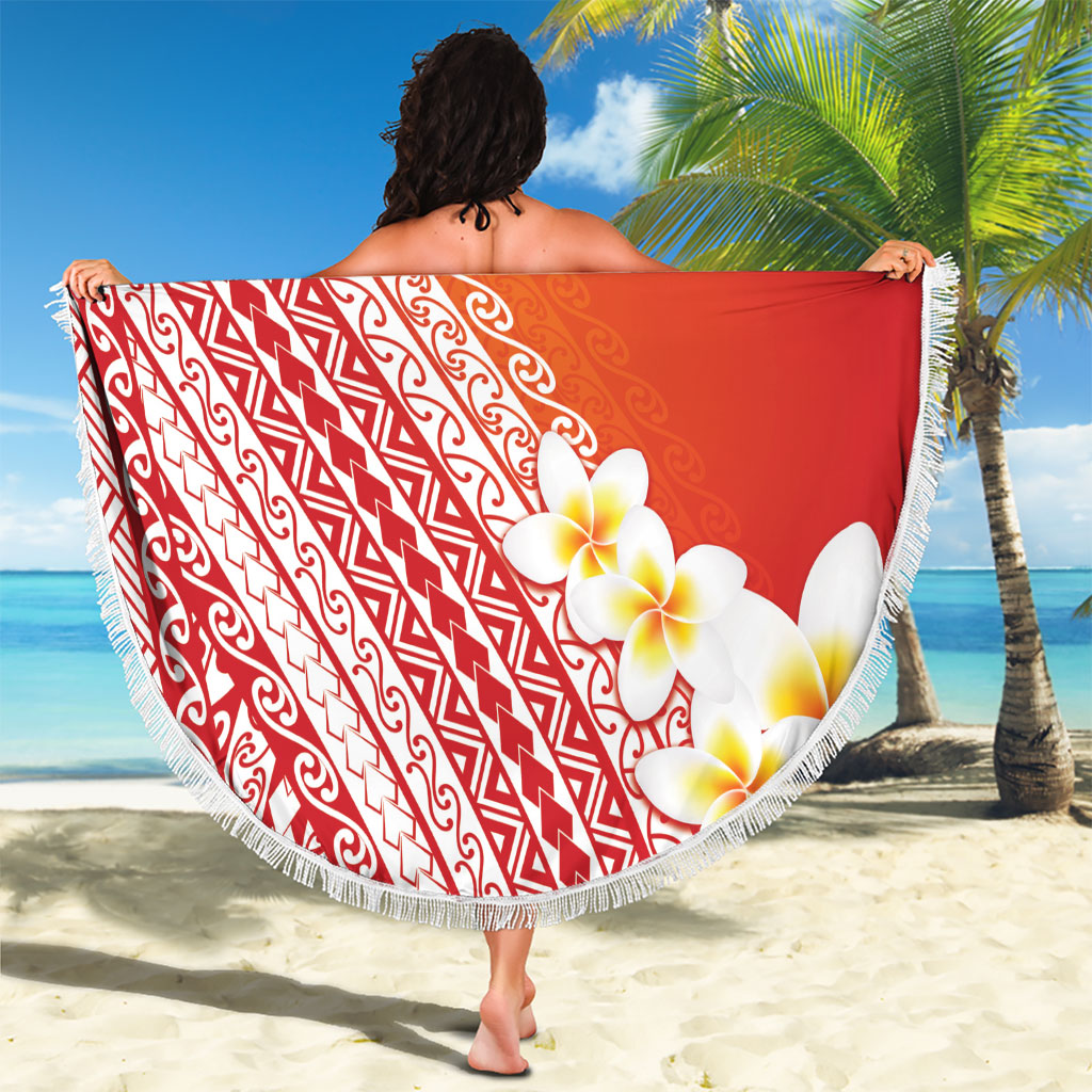 Tahiti Plumeria Tribal Pattern Beach Blanket Wave Style Red LT05 - Polynesian Pride
