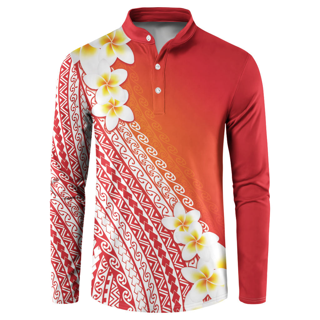 Tahiti Plumeria Tribal Pattern Button Sweatshirt Wave Style Red LT05 Red - Polynesian Pride