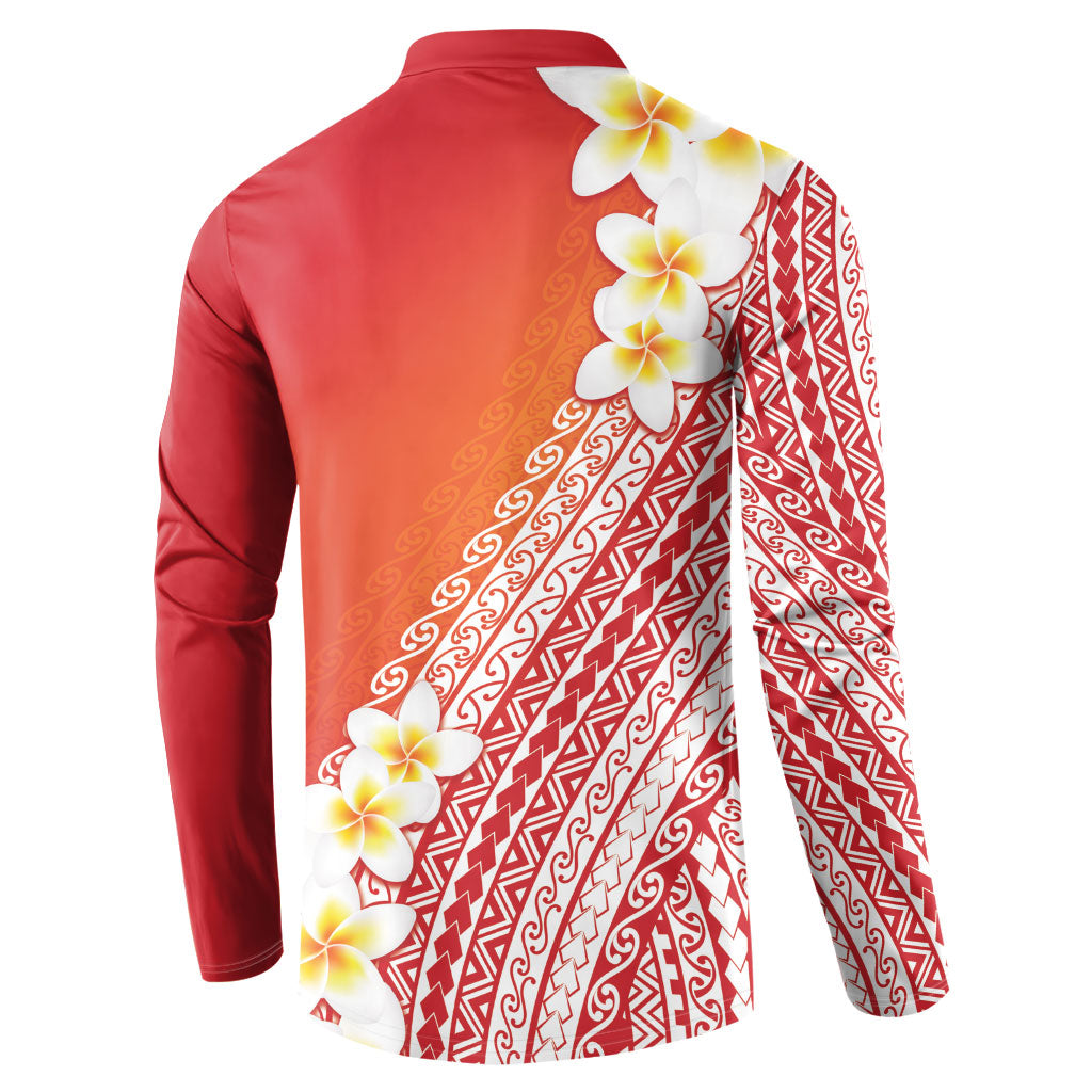 Tahiti Plumeria Tribal Pattern Button Sweatshirt Wave Style Red LT05 - Polynesian Pride