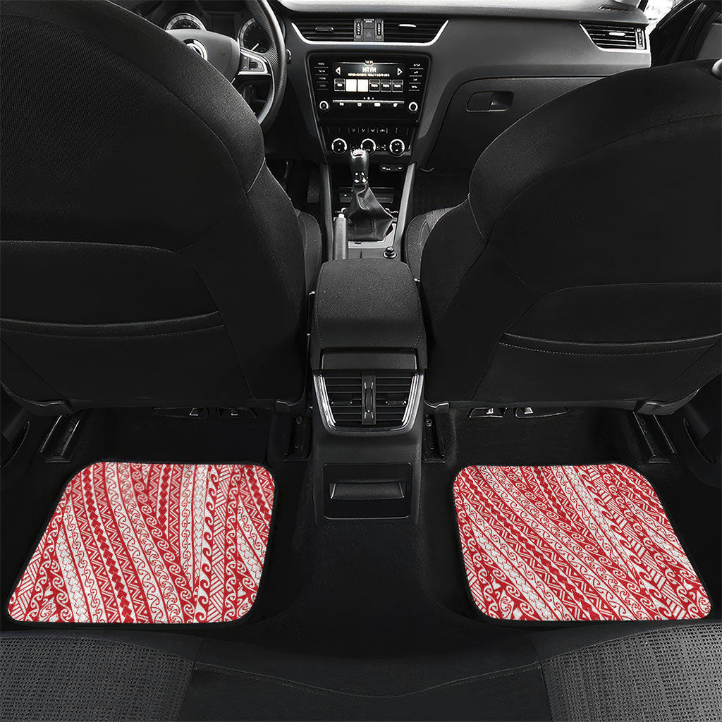 Tahiti Plumeria Tribal Pattern Car Mats Wave Style Red LT05 Set 2pcs - Back Red - Polynesian Pride