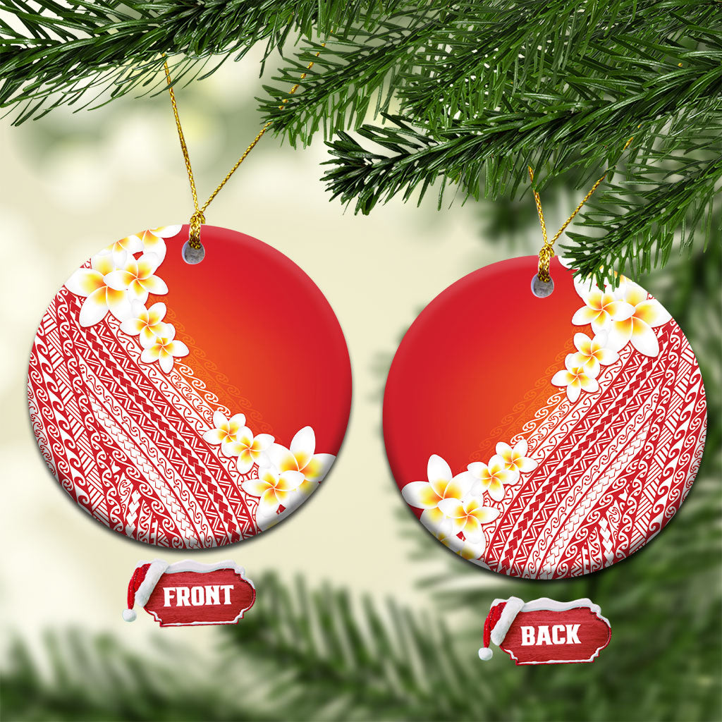 Tahiti Plumeria Tribal Pattern Ceramic Ornament Wave Style Red LT05 Circle Red - Polynesian Pride