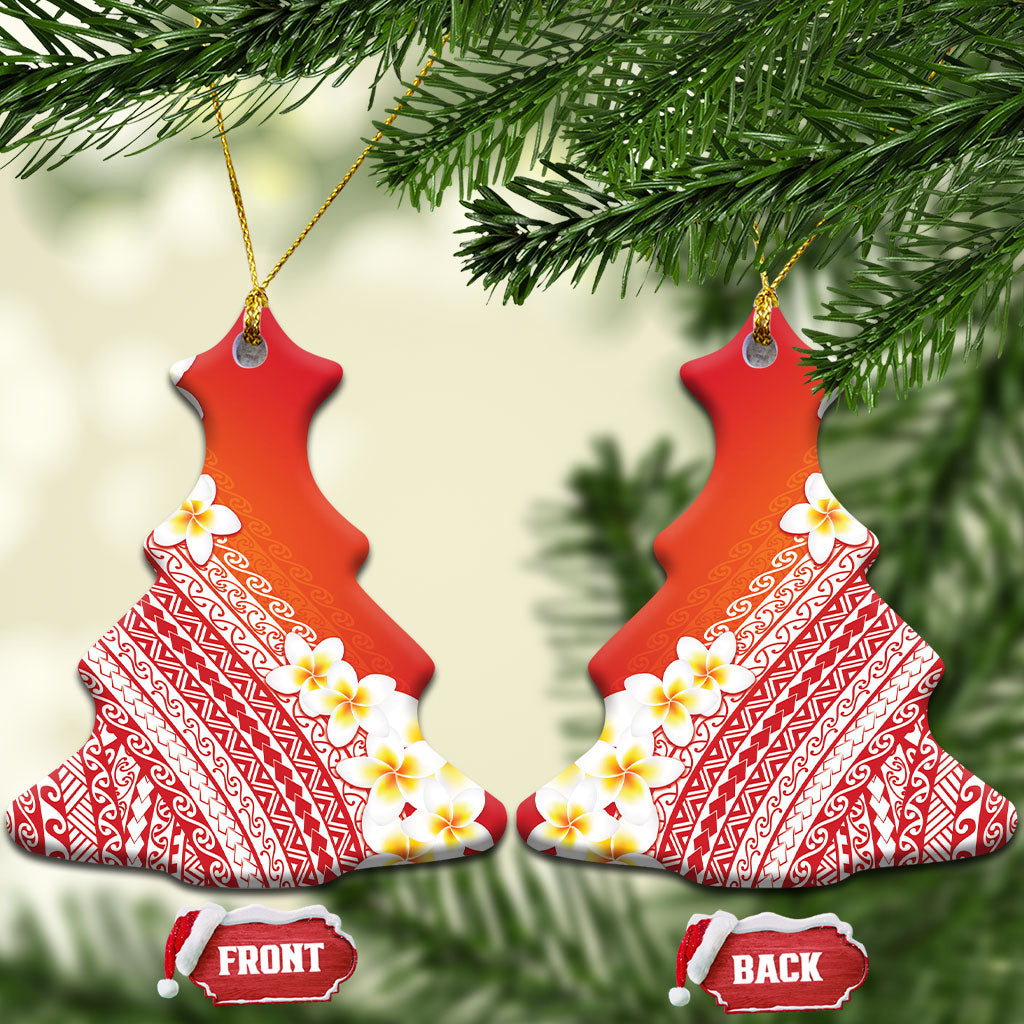 Tahiti Plumeria Tribal Pattern Ceramic Ornament Wave Style Red LT05 Christmas Tree Red - Polynesian Pride