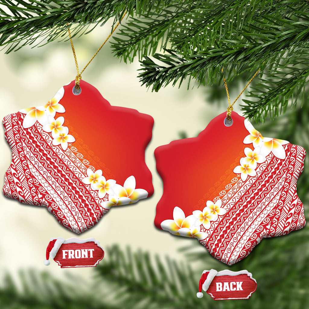 Tahiti Plumeria Tribal Pattern Ceramic Ornament Wave Style Red LT05 Snow Flake Red - Polynesian Pride