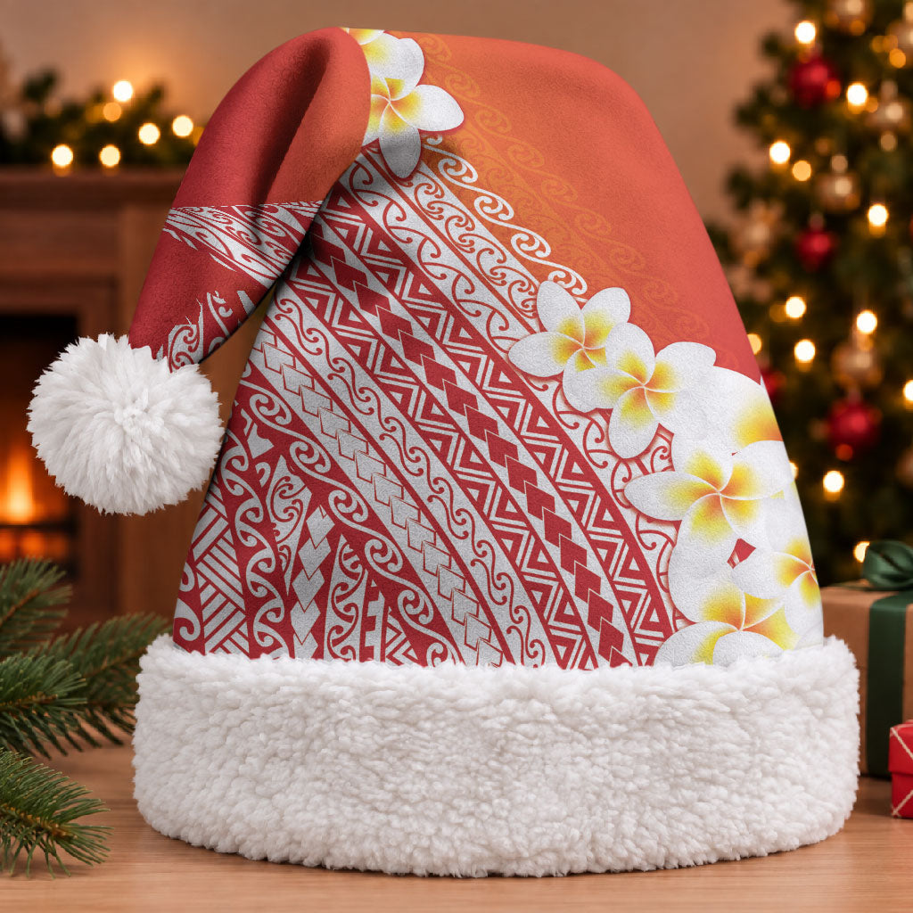 Tahiti Plumeria Tribal Pattern Christmas Santa Hat Wave Style Red LT05 With Fur Red - Polynesian Pride