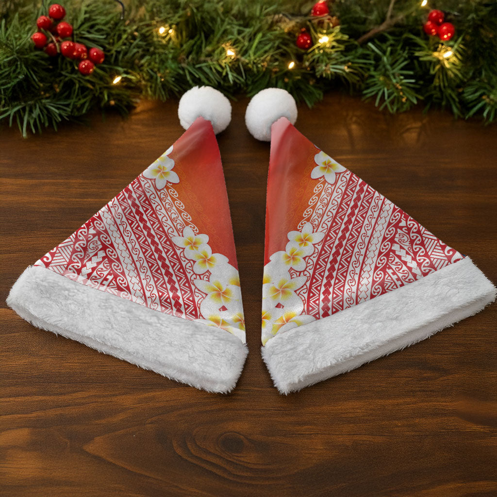 Tahiti Plumeria Tribal Pattern Christmas Santa Hat Wave Style Red LT05 - Polynesian Pride