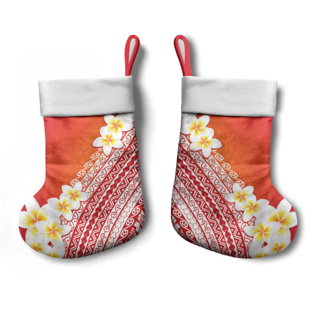 Tahiti Plumeria Tribal Pattern Christmas Stocking Wave Style Red LT05 - Polynesian Pride