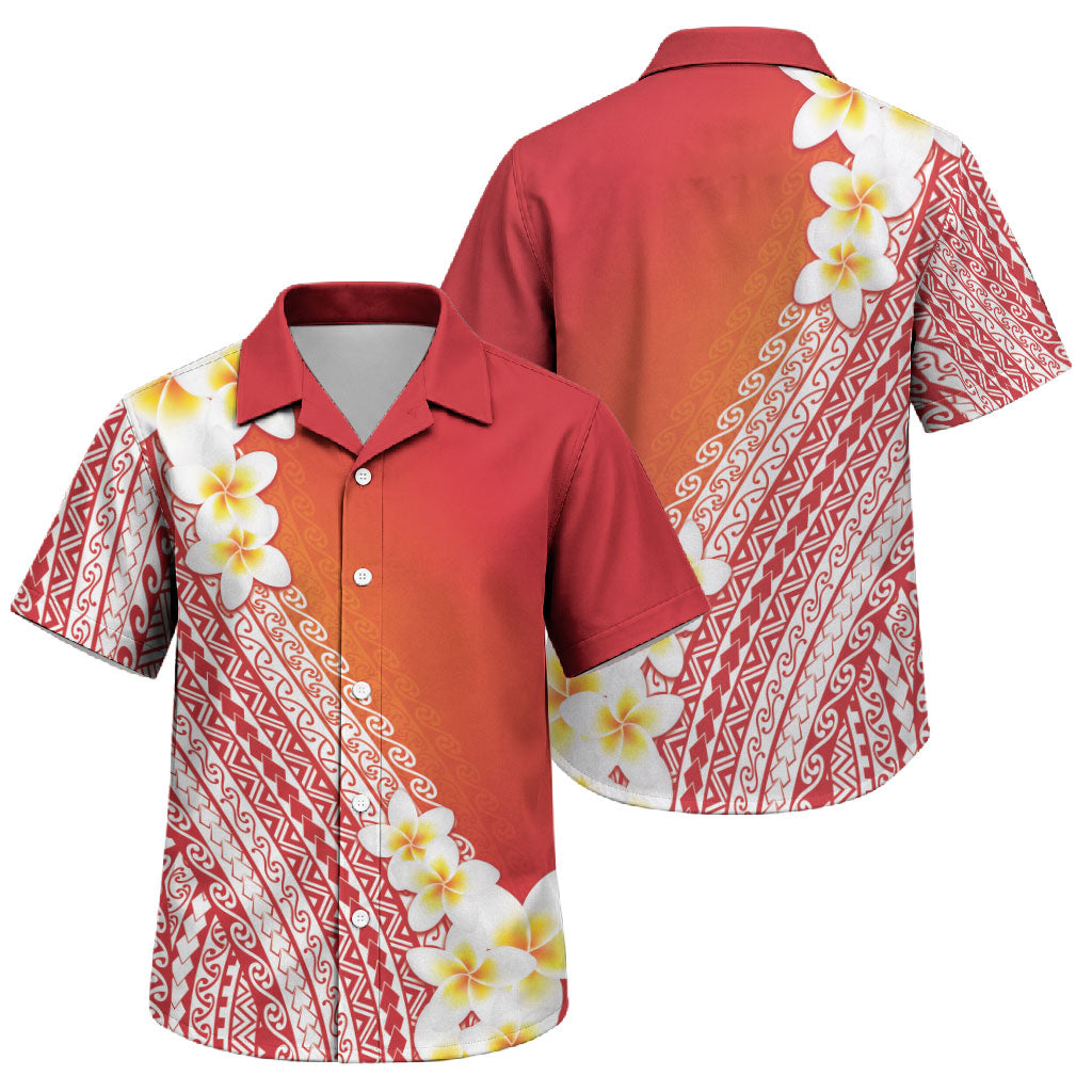 Tahiti Plumeria Tribal Pattern Family Matching Tank Maxi Dress and Hawaiian Shirt Wave Style Red LT05 Son's Shirt Red - Polynesian Pride