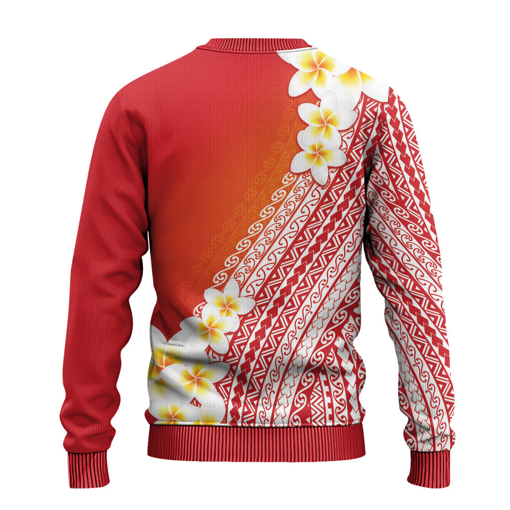 Tahiti Plumeria Tribal Pattern Ugly Christmas Sweater Wave Style Red LT05 - Polynesian Pride