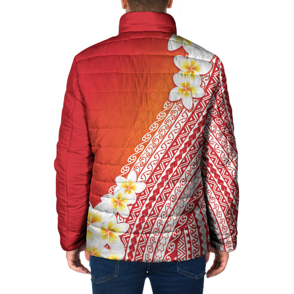 Tahiti Plumeria Tribal Pattern Padded Jacket Wave Style Red LT05 - Polynesian Pride