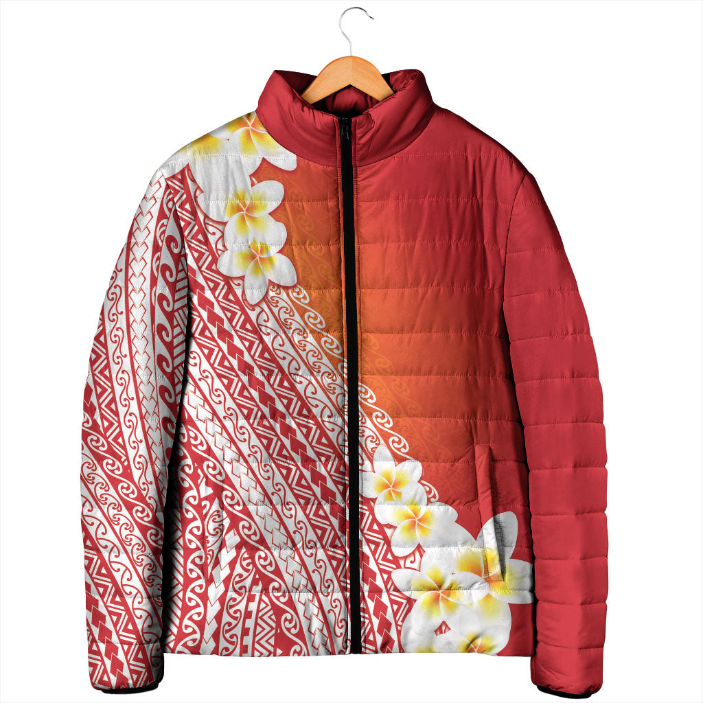 Tahiti Plumeria Tribal Pattern Padded Jacket Wave Style Red LT05 - Polynesian Pride