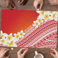 Tahiti Plumeria Tribal Pattern Puzzle Wave Style Red LT05 - Polynesian Pride