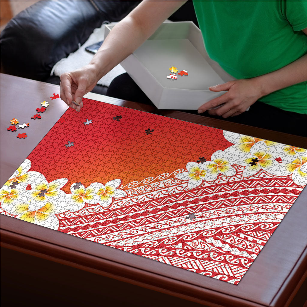 Tahiti Plumeria Tribal Pattern Puzzle Wave Style Red LT05 - Polynesian Pride