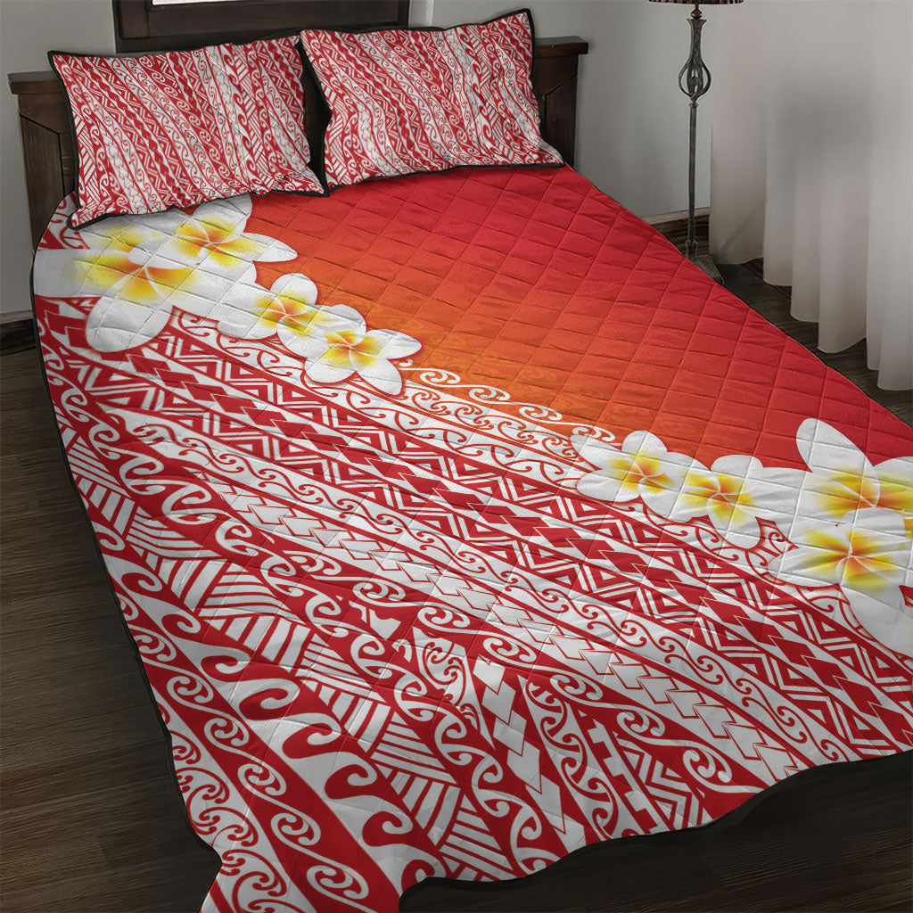 Tahiti Plumeria Tribal Pattern Quilt Bed Set Wave Style Red LT05 Red - Polynesian Pride