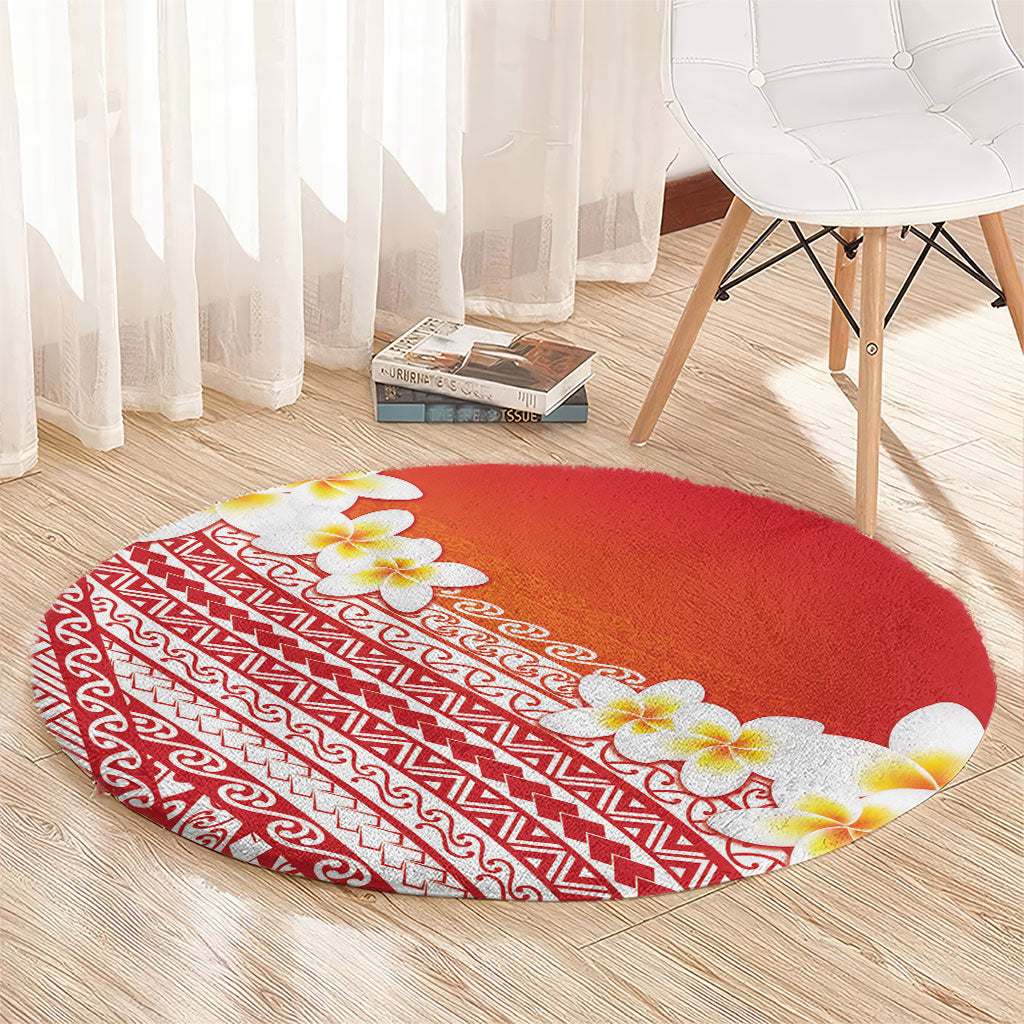 Tahiti Plumeria Tribal Pattern Round Carpet Wave Style Red LT05 - Polynesian Pride