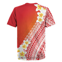 Tahiti Plumeria Tribal Pattern Rugby Jersey Wave Style Red LT05 - Polynesian Pride