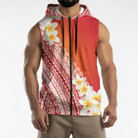 Tahiti Plumeria Tribal Pattern Sleeveless Zip Hoodie Wave Style Red LT05 - Polynesian Pride