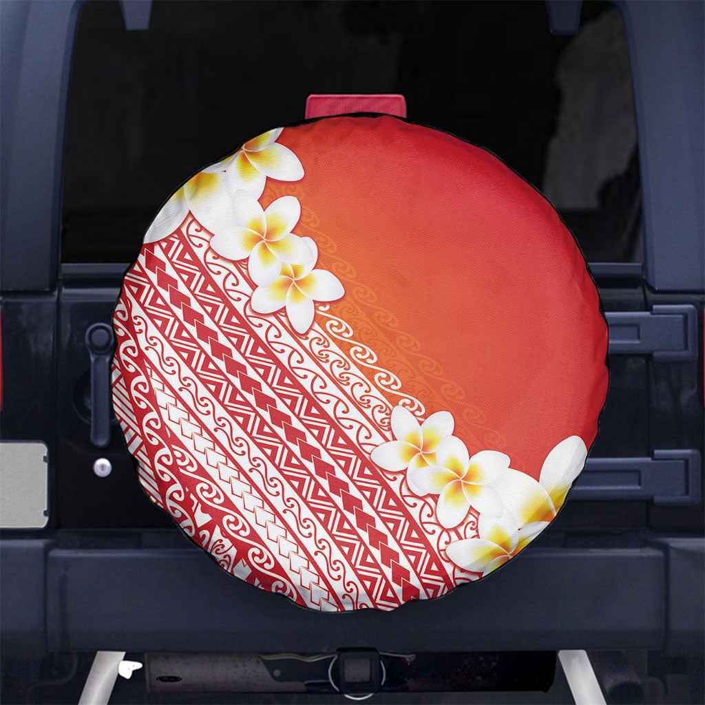 Tahiti Plumeria Tribal Pattern Spare Tire Cover Wave Style Red LT05 No hole Red - Polynesian Pride