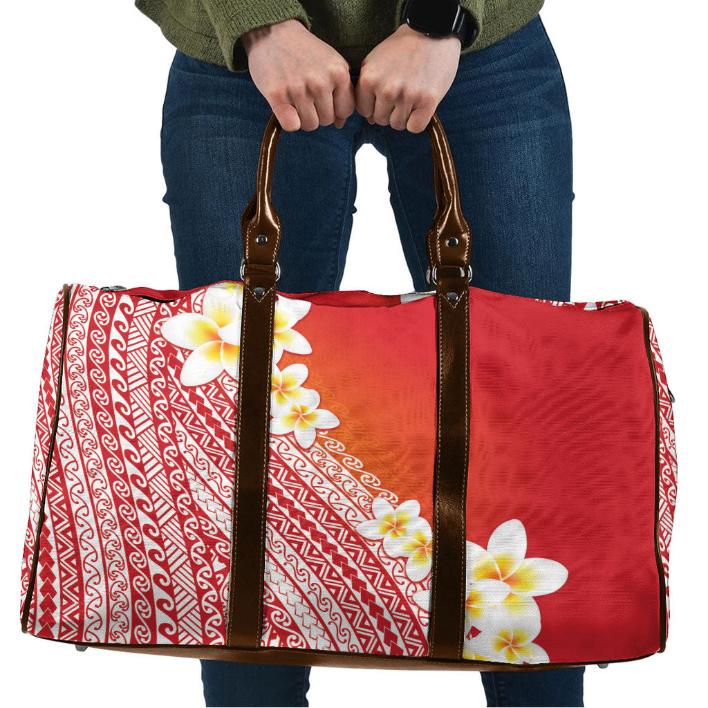 Tahiti Plumeria Tribal Pattern Travel Bag Wave Style Red