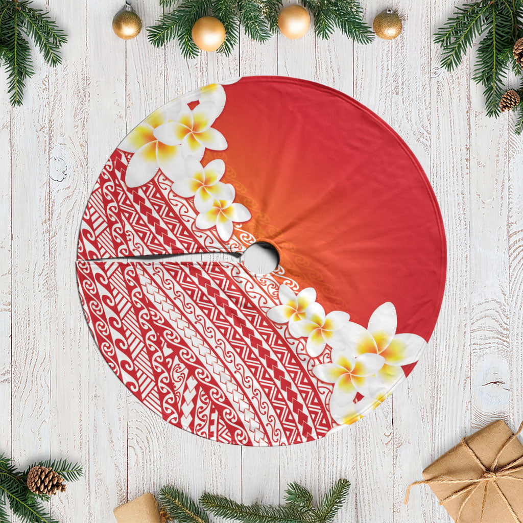 Tahiti Plumeria Tribal Pattern Tree Skirt Wave Style Red LT05 Casual Red - Polynesian Pride