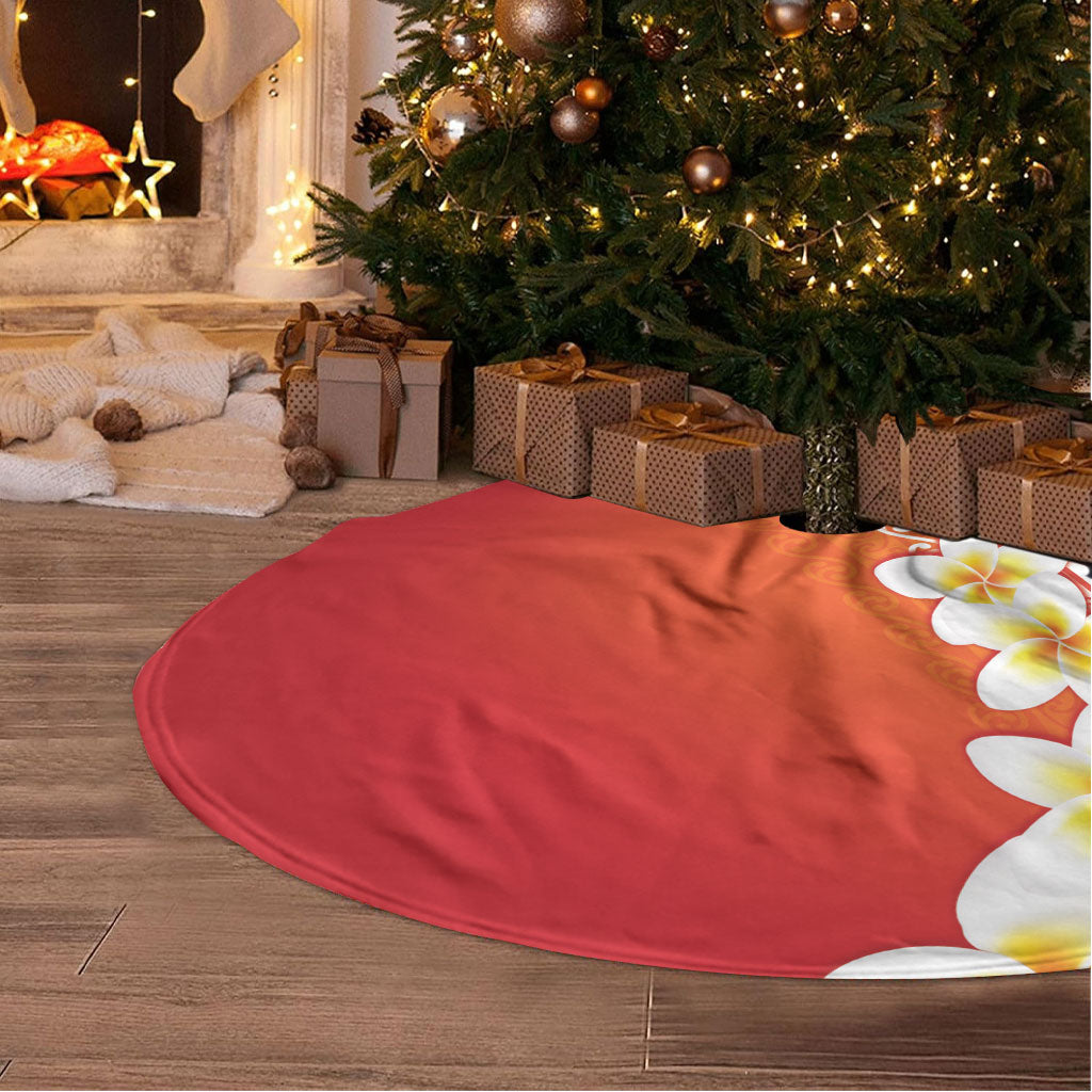 Tahiti Plumeria Tribal Pattern Tree Skirt Wave Style Red LT05 - Polynesian Pride